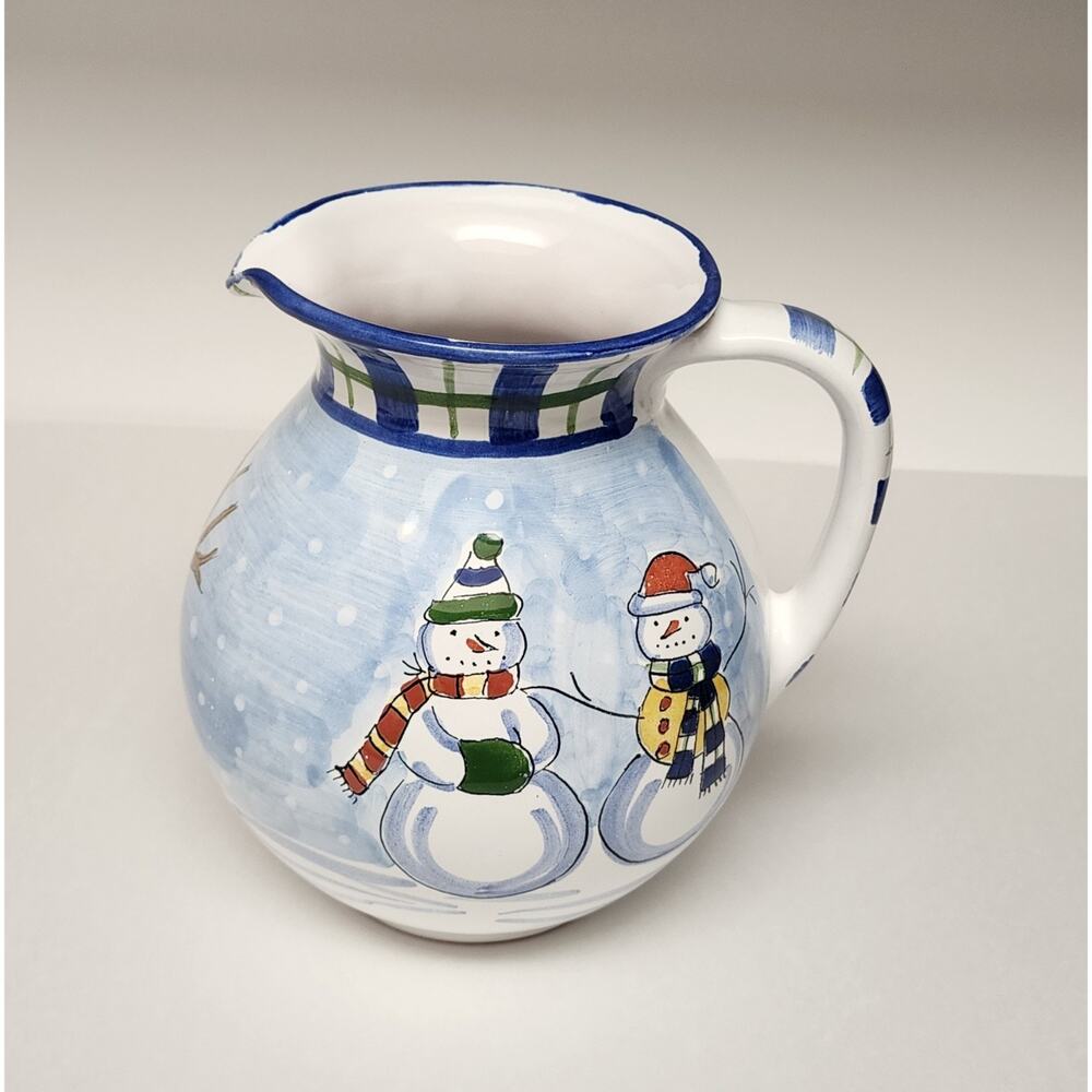 Mesa International Snowman Carafe Pitcher Ceramic Stoneware Signed Hungary